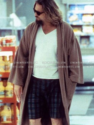 The Dude wearing the original Ribbed Cotton Shawl-Collar Robe on The Big Lebowski