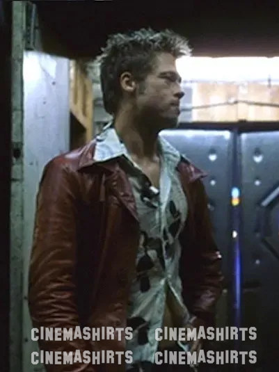 Tyler Durden wearing the original The Red Leather Jacket on Fight Club