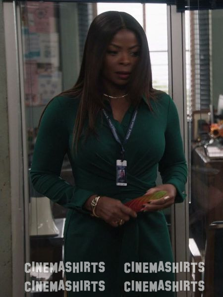Ava Coleman wearing the original Diane von Furstenberg Michele Jumpsuit (Evergreen) on Abbott Elementary