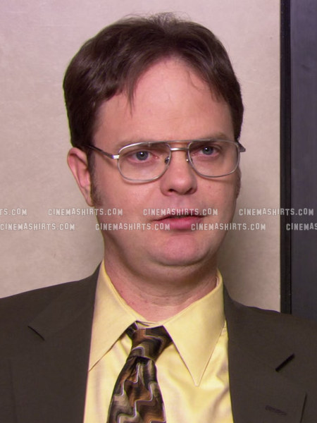 Dwight Schrute wearing the original Dwight Costume Kit: Shirt, Tie + Pager (amscan) on The Office