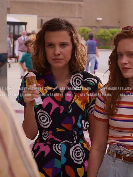 Eleven wearing the original Mall Outfit Romper (S3 Replica) on Stranger Things