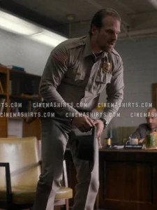 Jim Hopper wearing the original Khaki Uniform Shirt (Chief Look) on Stranger Things