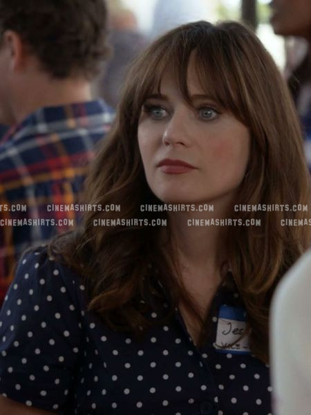Jessica Day wearing the original Navy Polka-Dot Shirtdress on New Girl