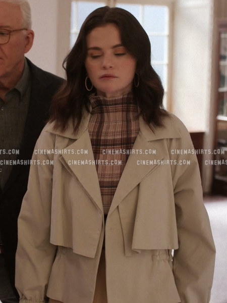 Mabel Mora wearing the original Lioness Ford Plaid Funnel Neck Plissé Top on Only Murders in the Building