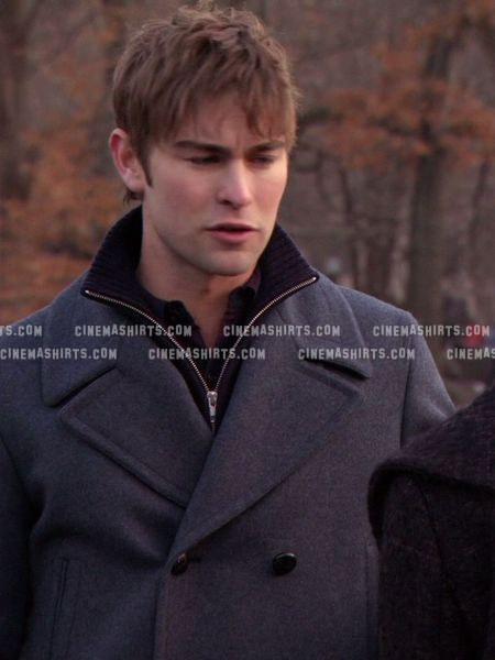 Nate Archibald wearing the original Wool Double-Breasted Peacoat (Grey) on Gossip Girl
