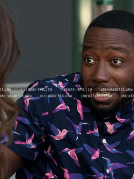 Winston Bishop wearing the original Hummingbird-Print Camp Shirt (Navy) on New Girl